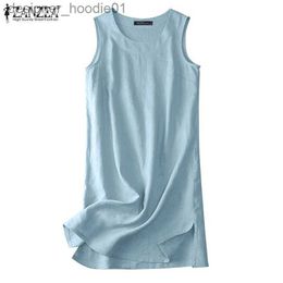 Basic Casual Dresses ZANZEA Women's Home Round Neck Hem Split Sleeveless Vest Dress L230916