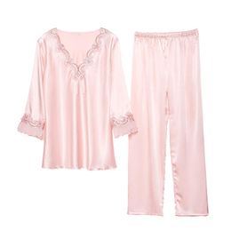 Womens Satin women Female pantsuit women Ice Silk Suit Long Sleeve silk Pyjamas Thin Bud Silk Sleeping Home Suit sleepwear Night G257B