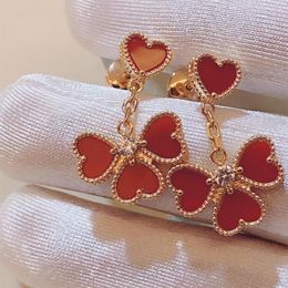 Dangle Earrings 2023 Selling European Famous Luxury Jewellery Red Love Petal Flower For Women Anniversary Gifts Sweet Elegant.