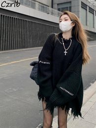 Women's Sweaters Pullovers Women Casual Retro Design Harajuku Streetwear Ulzzang Tassel Chic Patchwork Loose All-match Autumn Ladies Fashion