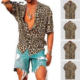 Summer Short Sleeve Leopard Print Shirt Men Lapel Neck Loose Button Up Blouse Breathable Streetwear Sexy Shirts Men INCERUN 20191997
