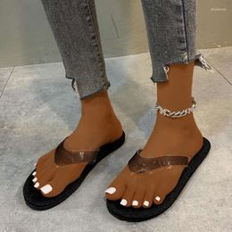 Slippers Women's Fashion Rhinestone Clip-toe Non-slip Flat Casual Shoes Black Lightweight Slip-on Beach Flip-flops Zapatos Mujer