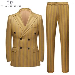 Men's Suits Blazers Tian Qiong Casual Suit Wedding Dresses Large Size Singlebreasted Yellow Striped Formal S6XL 230915