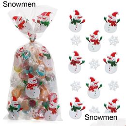 Christmas Decorations 50Pcs Merry Candy Bags Santa Claus Plastic Treat Bag Xmas Year Biscuit Gifts Box Decoration Drop Delivery Home G Dhsh1