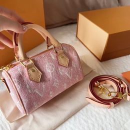 MODE Marmont FRAUEN Luxus V-förmige Designer-Taschen aus echtem Leder Handtaschen Einkaufsumhängetasche Totes Damenbrieftasche Geldbörse rosa Denim-Tasche