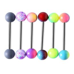 Tongue Rings Fashion Acrylic Body Jewelry Piercing Barbell Stud Round Nipple Ring 14G Fast Drop Delivery Dhgarden Dhi7T