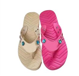 Luxury Slippers Slide Brand Designers Women Ladies rivets Hollow Platform Diamond Sandals Flip flops Lnterlocking Metal G Lovely Sunny Beach Shoes