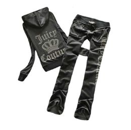 Designer Womens Velvet Two Piece Pants Juicy Long Sleeve Zipper Jacket Loose Pant Jogger Tracksuit Casual Letter Suits 659ess