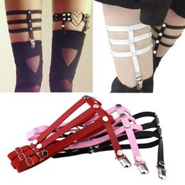 Woman Sexy Adjustable PU Leather Garter Belt Suspenders Harajuku Style Rivet Leg Ring Punk Gothic Stockings Clothes Accessories266y