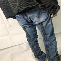 Mens Designer Jeans Needles Zipper Design Washed Destroyed Knife-cut Denim Jeans Trousers ASAP ROCKY High Street Fashion Brand285Z