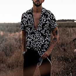 Summer Black Slim Hawaiian Printed Men's Clothing New European Style Short Sleeve Shirt Men Fashion Casual Shirts326V