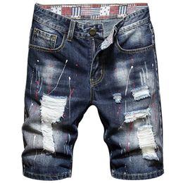 2021 Summer jeans Clothing Trend Mens Fashion Straight Denim Classic Pockets Torn Hole Paint Print Youth Cotton Shorts251a