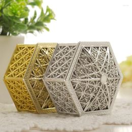 Gift Wrap 100Pcs/Lot Creative Wedding Candy Box Hexagon Shape Hollow Plastic Boxes Gold And Silver Plating