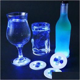 Mats Pads New Blinking Glow Led Bottle Sticker Coaster Lights Flashing Cup Mat Battery Powered For Christmas Party Bar Vase Decoration Dhu0X