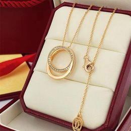 Pendant Necklaces two circle with diamond Titanium steel designer for women luxury jewlery gifts woman girl gfts gold silver rose gold wholesale not Fade