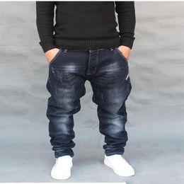 Fashion Hip Hop Harem Jeans Mens Jogger Pants Jeans Long Stretch Loose Baggy Denim Blue Trousers Designer Men Clothes242D