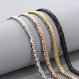 5mm Wide 24 Inch Simple Fashion Flat Snake Chain Necklace Stainless Steel Jewelry For Women Mens Silver Gold Rose Gold black337W