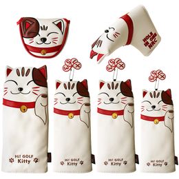 Other Golf Products Golf Headcover Lucky Cat Golf Head Cover for Driver Fairway Hybrid Putter PU Leather Protector Magnetic Closure 230915