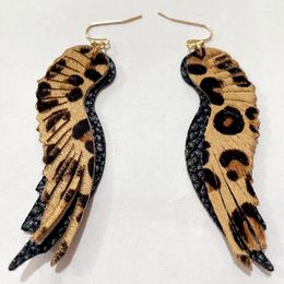 Dangle Earrings UJBOX Double Layer Leopard Leather Horse Hair Wing Tassel For Women Long Feather Jewellery Accessories Bulk
