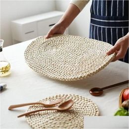 Mats Pads Corn Fur Woven Dining Table Mat Heat Bowl Placemat Round Coasters Coffee Drink Tea Cup Placemats 2.14 Drop Delivery Home Dhdyn
