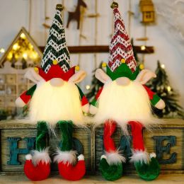 Christmas Gnome Lights with Bell Plush Tomte Ornament Santa Scandinavian Figurine Xmas Doll Decoration Home Party Gifts