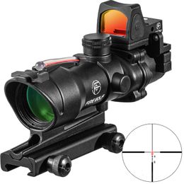 FIRE WOLF 4x32 Green Fibre Source Real Fibre Scope w/ RMR Micro Red Dot Sight Marked Version Black