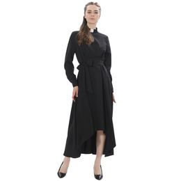 Catholic Church Women Clergy Dress Long Sleeve Loose Elegant Priest Maxi Dresses with Tab Insert Collar and Belts316i