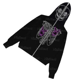 Creative and Fun Skeleton Hot Diamond Sweater Europe and America Y2K Street Hip Hop Punk Fashion Hooded Cardigan