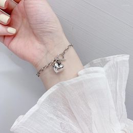 Link Bracelets Fashion Retro Silver Colour Heart Shape Charm Bracelet For Women Jewellery With OT Clasp