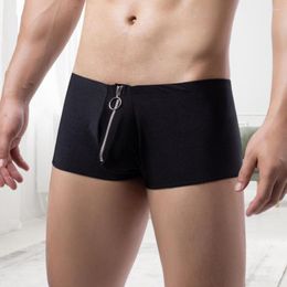 Underpants Men Boxers Zip Closure Underwear Breathable Anti-septic Men's With Zipper U Convex Design For Comfortable