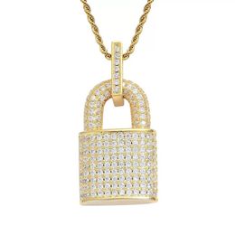 Bling Diamond Cubic zircon lock Necklace hip hop Jewellery set 18k gold padlock pendant Necklaces stainless steel chain fashion for 337V