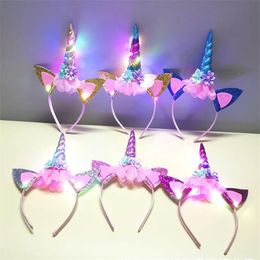 Luminous hair bands for children, LED unicorn head buckle, popular Halloween birthday party headwear GC2306