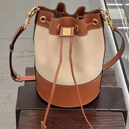 9 days arrive Designer bags Fall New style Bucket Bag Womens stylish shoulder Bag Luxury linen with cow leather crossbody bag Large capacity Daily commute bag