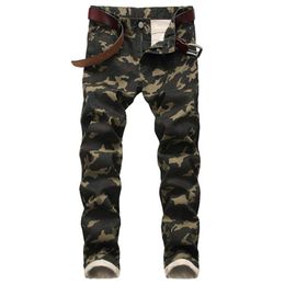 Men's Jeans Men Slim Stretch Army Green Printed Casual Pants Camo Print Fashion Personality 44232F