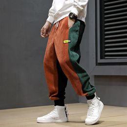 Autumn Winter Fashion Men Jeans Loose Fit Spliced Designer Casual Harem Pants Elastic Waist Hip Hop Corduroy Joggers Pants Men277o