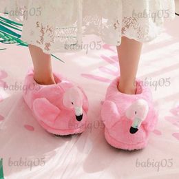 Slippers Ins Fashion Flamingo House Women Fur Slippers Winter Warm Plush Grils Bedroom Shoes Cute Cartoon Flamingo Pink Slides Onesize babiq05