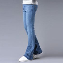 Mens Traditional Bootcut Leg Jeans Slim Fit Slightly Flared Blue Black Male Designer Classic Stretch Flare Pants266E