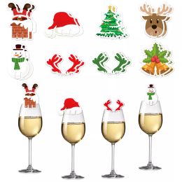 Christmas Cup Card Christmas Decorations Santa Hat Wine Glass Decor Merry Christmas Ornament For New Year Party Supplies