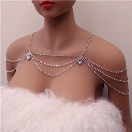 Fashion Unique Rhinestone Shoulder Chain Wedding Bridal Jewelry Sexy Shoulder Body Chain Bling Crystal Water Drop Necklace1313r