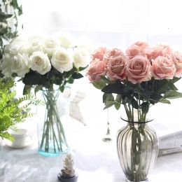 Hot 10pcslot wedding decorations Real touch material Artificial Flowers Rose Bouquet Home Party Fake Silk single stem Flowers Floral ZZ