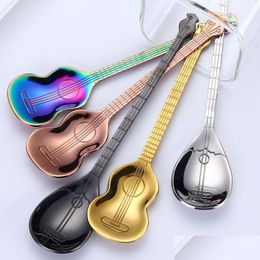 Spoons Kitchen Music Musical Instrument Coffee Spoon Guitar Stainless Steel Home Dining Flatware Ice Cream Dessert Cutlery Drop Delive Dhh9G