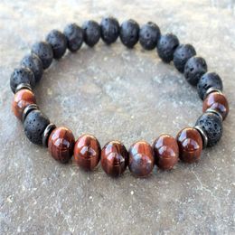 SN1083 Natural Men's Lava Red Tiger Eye Bracelet New Design Yoga Mala Beads Bracelet Buddhist Meditation Chakra Jewelry209i