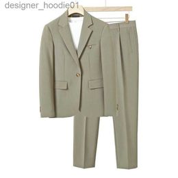 Men's Hoodies Sweatshirts (Suit Jacket+Trousers 2-Piece Suit) Spring Autumn High-End Men's Suit Solid Color Plus Size Professional Formal L230916