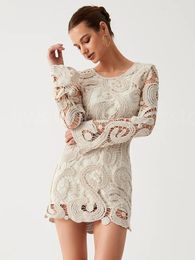 fall 2023 fashion trends Crochet Paisley Long Sleeve Short Dress