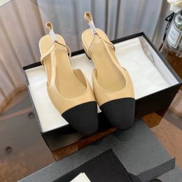 High Luxury Brand Designer Shoes High Quality Women's Wedding Shoes Summer Thick Heel Fashion Round Head Slippers 100% Leather Office Shoes Factory Shoes