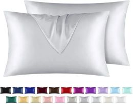 Silk Satin Pillow Case Cooling Envelope Pillowcase Ice Silks Skin-friendly Pillowslip Pillow Cover Bedding Supplies Solid Colours