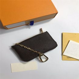 Key bag fashion men's and women's key ring credit card clip Coin Purse luxury Mini Wallet charm brown flower letter coin327m