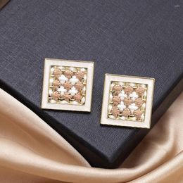 Stud Earrings Korean Style Vintage Zinc Alloy Thread Hand Sewing Square Earings For Woman Aesthetic Trending Products Personality Girl