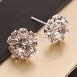 Stud Earrings Flower Woman Crystal Cubic Zirconia Charm Earring Silver Color Rhinestone Statement Sunflower Ear Pendientes Jewelry