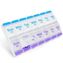 Other Health Beauty Items Push Button 7Day Pill Box Medicine Case Vitamin Organizer Weekly 2 Times a Day AMPM Large Compartments Arthritis Friendly 230915